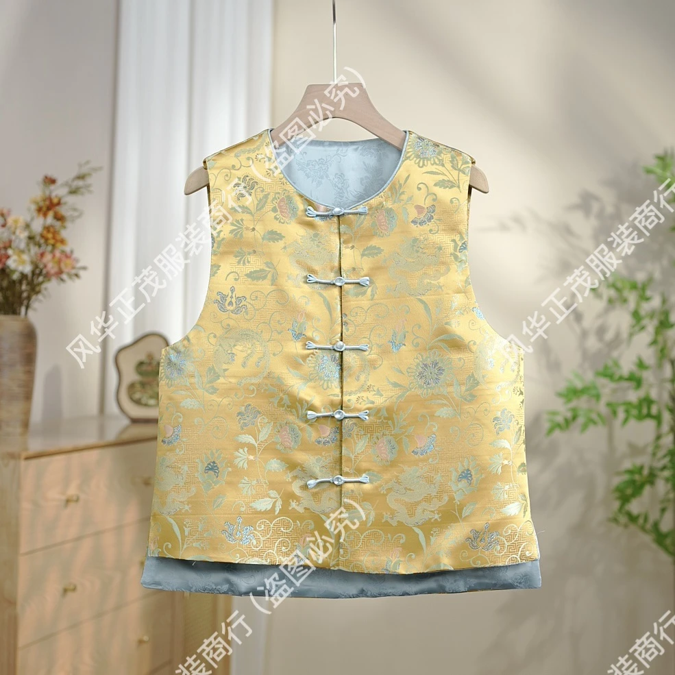 【3781】  新中式国风重工提花宋锦圆领时尚复古马甲