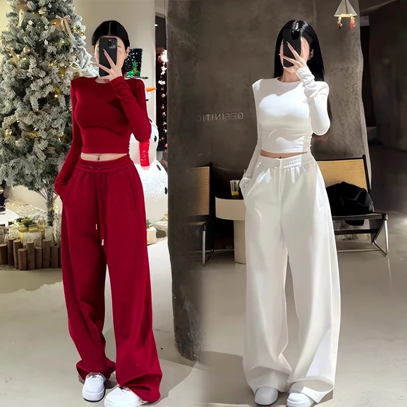 休闲运动套装女春秋款新款韩版成熟风小众百搭上衣阔腿裤两件套潮