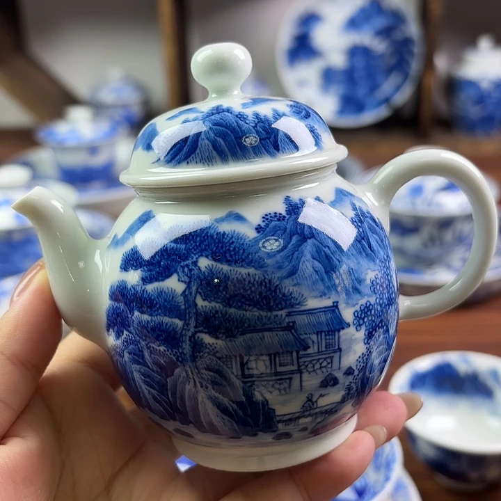 【见燃柴窑】手工手绘景德镇陶瓷茶壶泡茶壶亭台楼阁手工壶西施壶