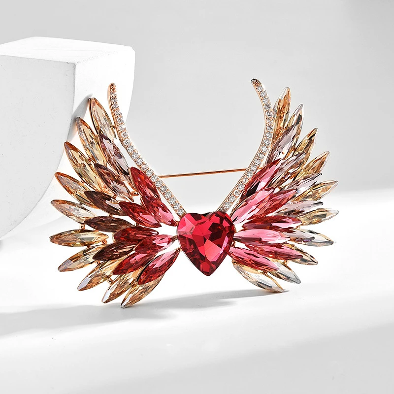 0816 红色爱心翅膀胸针