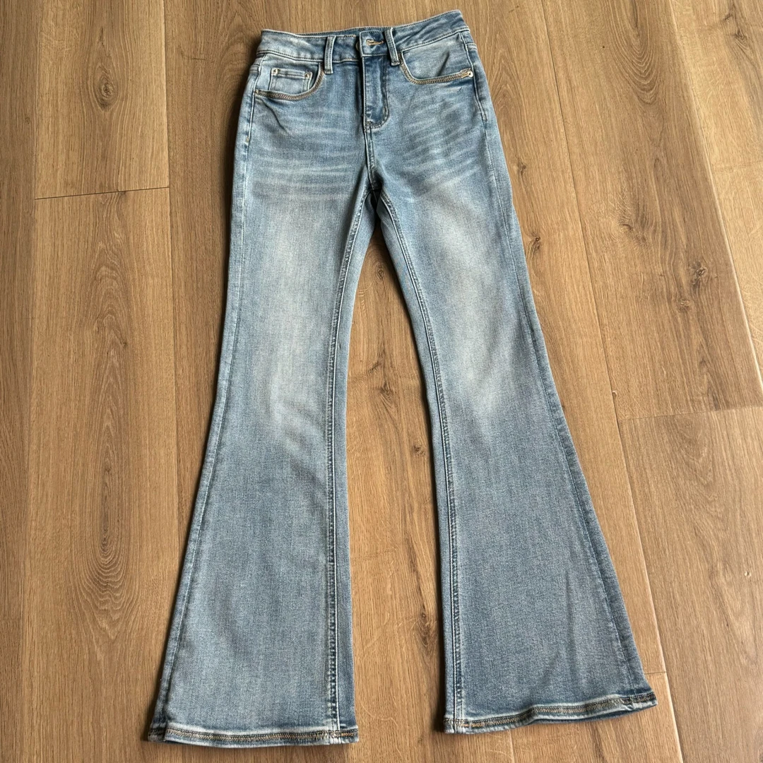 77715蓝色复古休闲百搭喇叭牛仔裤