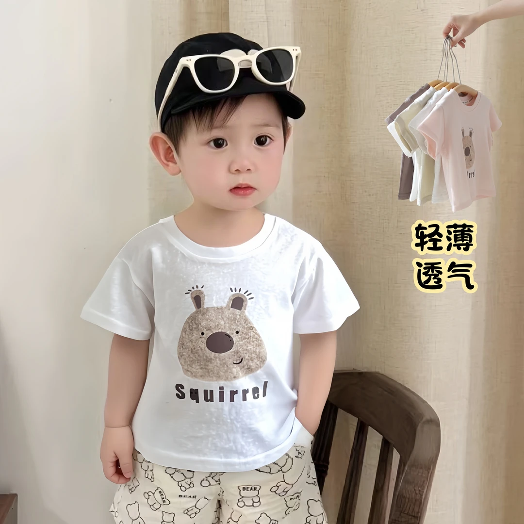 宝宝短袖t恤雪花棉夏季薄款婴儿衣服儿童半袖轻薄男女小童白色凉