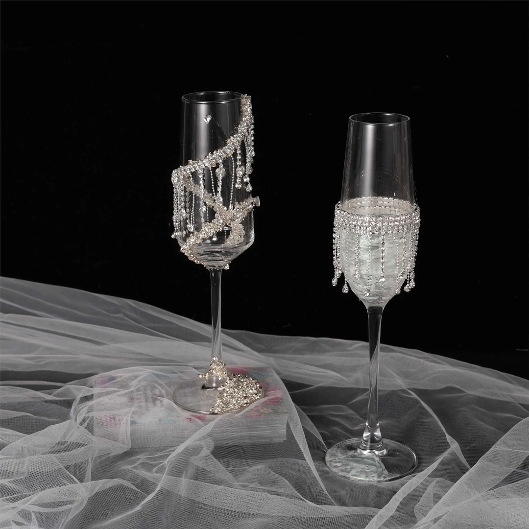 新人结婚一对高脚杯敬酒杯香槟杯手工自制碎钻diy材料包手工礼物