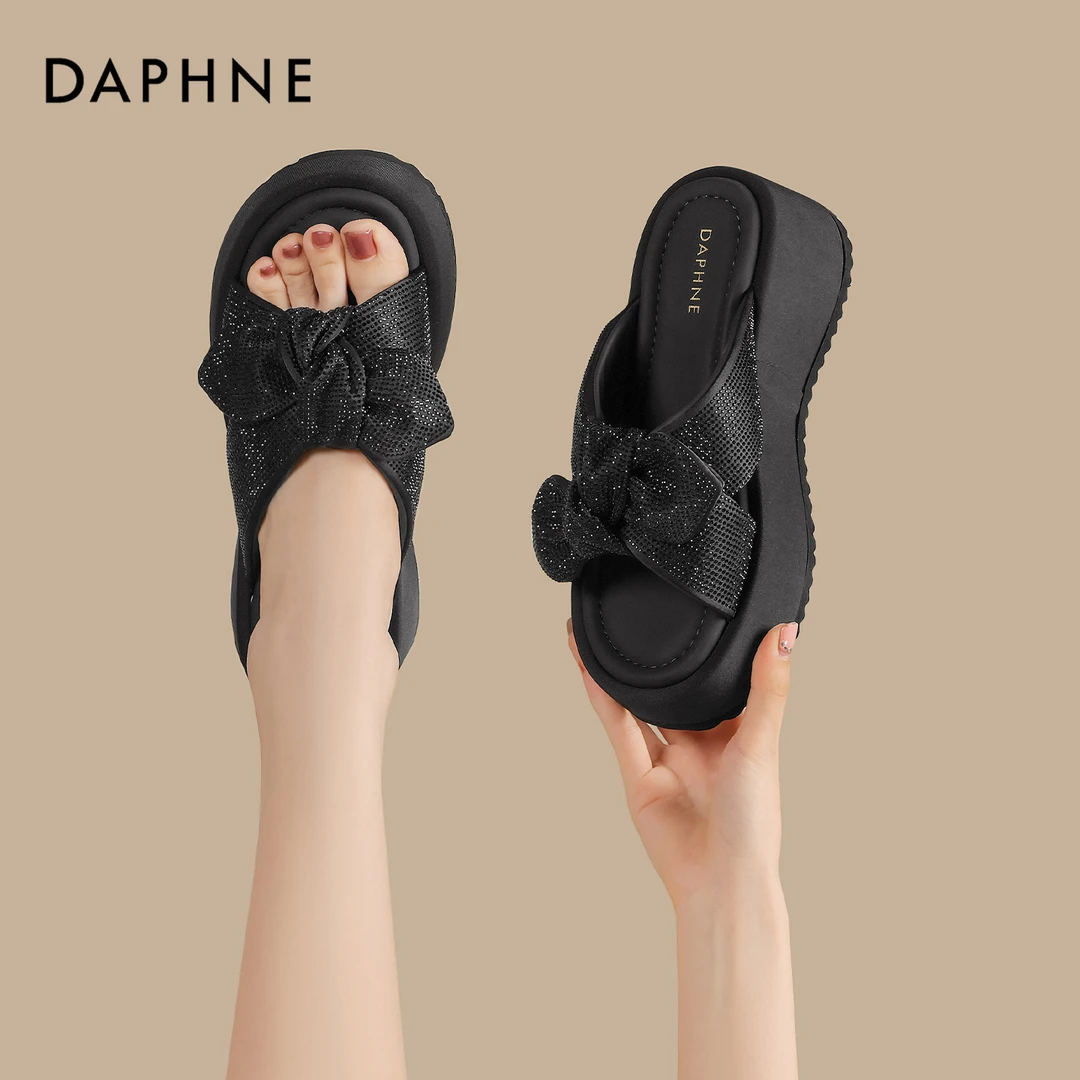 达芙妮新款蝴蝶结凉拖鞋女款2025夏季外穿厚底巨好看沙滩一字拖鞋