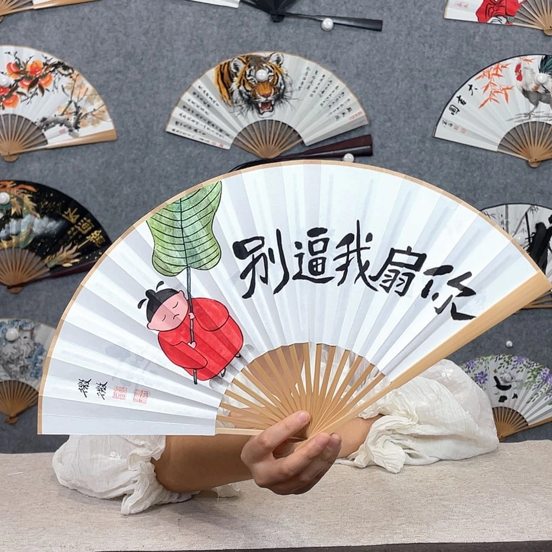 国画8寸水磨玉竹-纯手绘-文玩扇骨（默认粘好）