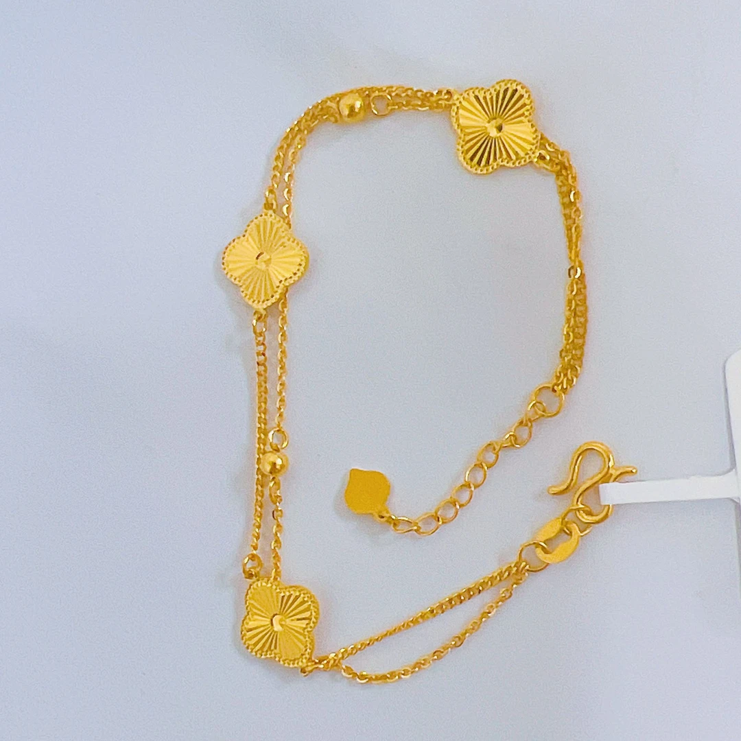 足金999镭射四叶草手链双链ins仙女气质时尚