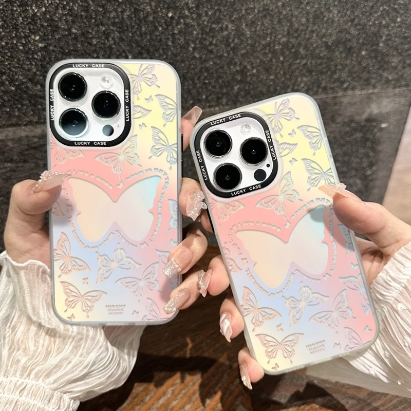 彩底透蝴蝶变色龙壳适用于iPhone苹果16手机壳华为oppo小米手机壳