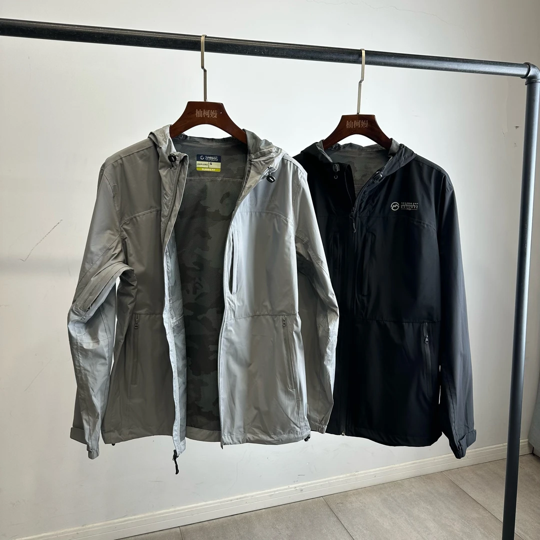 外贸男士户外防风防水连帽外套骑行服上衣可收纳登山压胶服2893