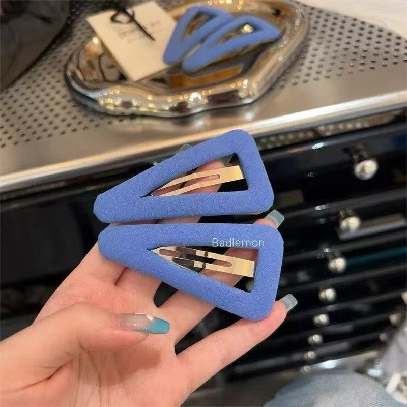 韩版高级感三角形仿皮发夹碎发边夹侧夹黑色刘海夹简约百搭BB夹子