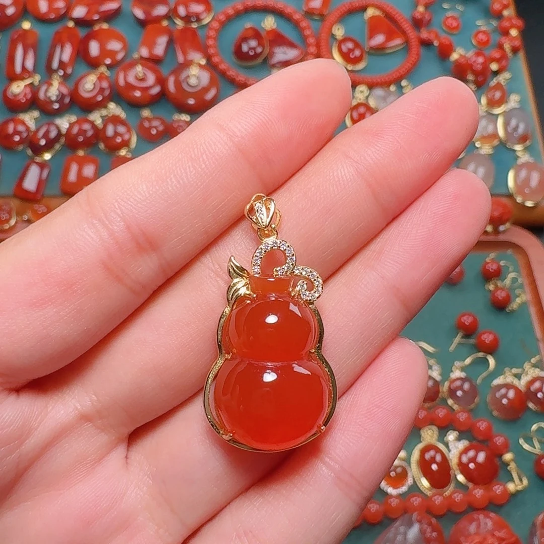 南红玛瑙银S925镶嵌吊坠
