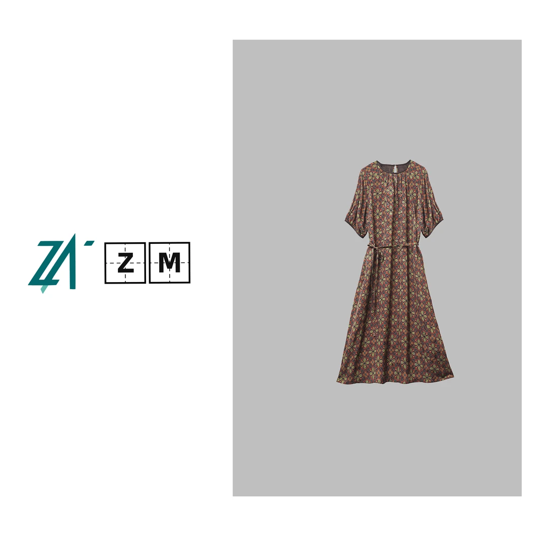 100%桑蚕丝花萝香云纱中式贵气时尚款连衣裙  J20B50411-B