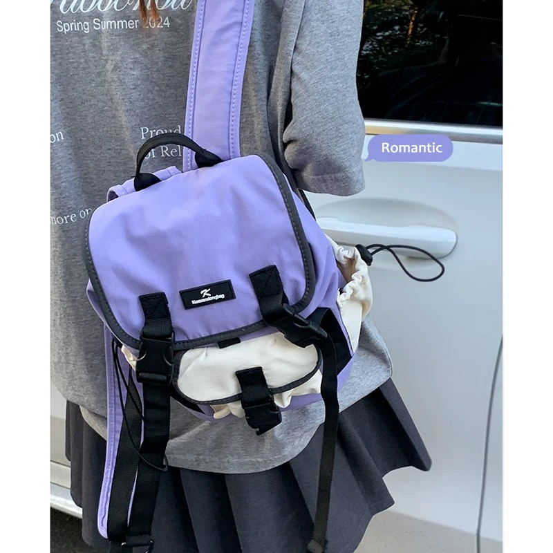 学院风双肩包包女款爆款2025新款户外运动休闲小背包时尚撞色书包