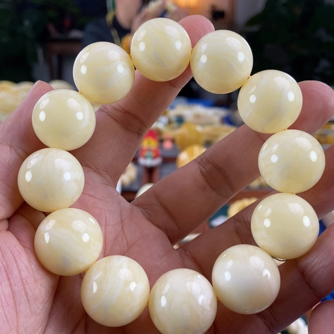 琥珀未镶嵌珠宝奇石20白蜡虎皮纹同料串55.54