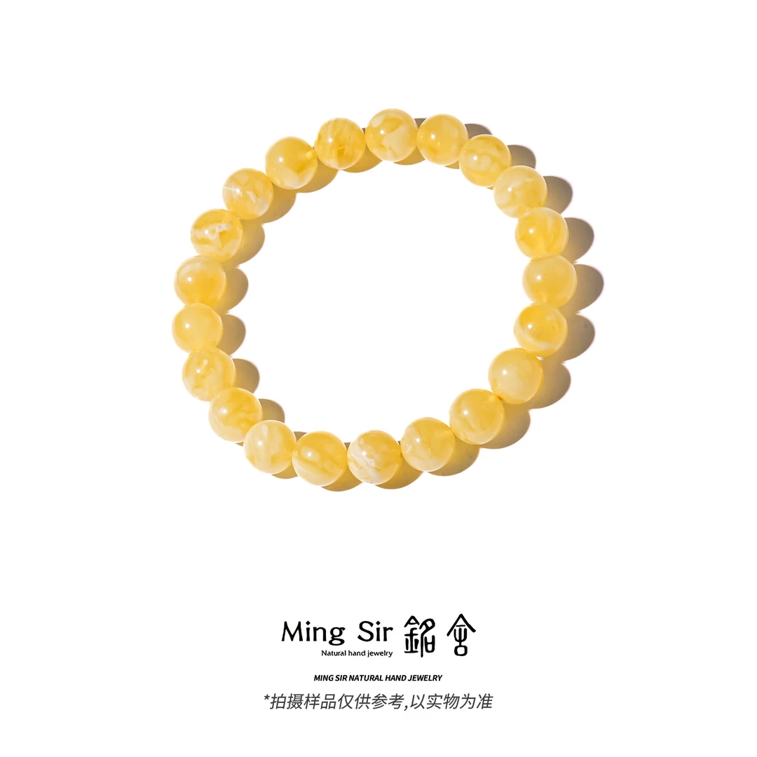 【铭舍 金羽·金绞蜜碎花】8-10mm天然俄料蜜蜡圆珠单圈手串