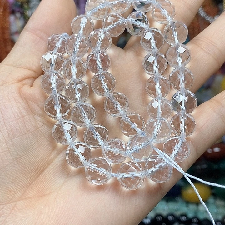 玛瑙/玉髓未镶嵌珠宝半成品天然白水晶切面卡10mm