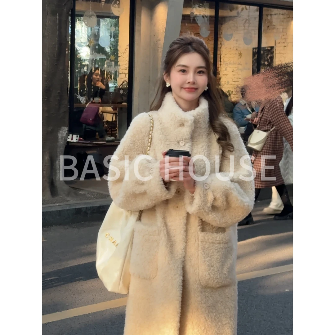Basic House/百家好秋冬季立领时尚气质高级羊羔毛大衣女A