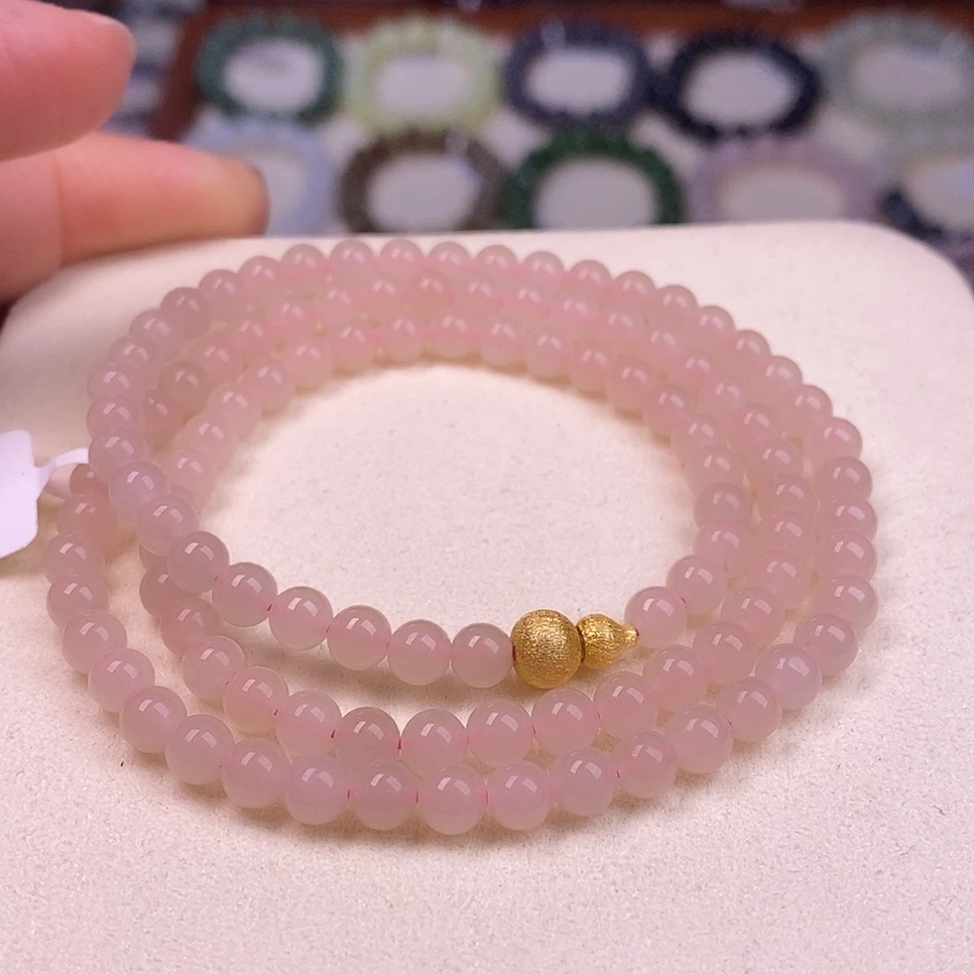 颈饰未镶嵌和田玉藕粉5mm珠链