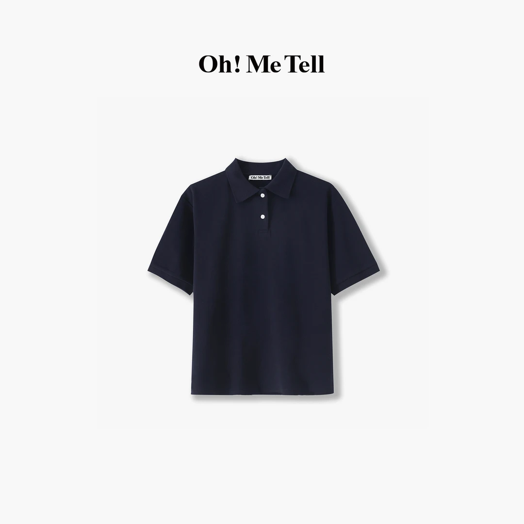 Oh！Me Tell【miu系穿搭】经典纯色宽松休闲百搭珠地棉短袖T恤POLO衫