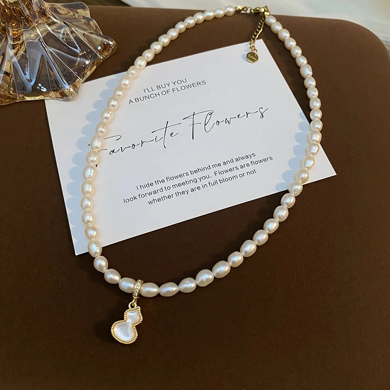 【双面颜色】5mm高品质天然淡水无核珍珠项链女葫芦吊坠高级锁骨链