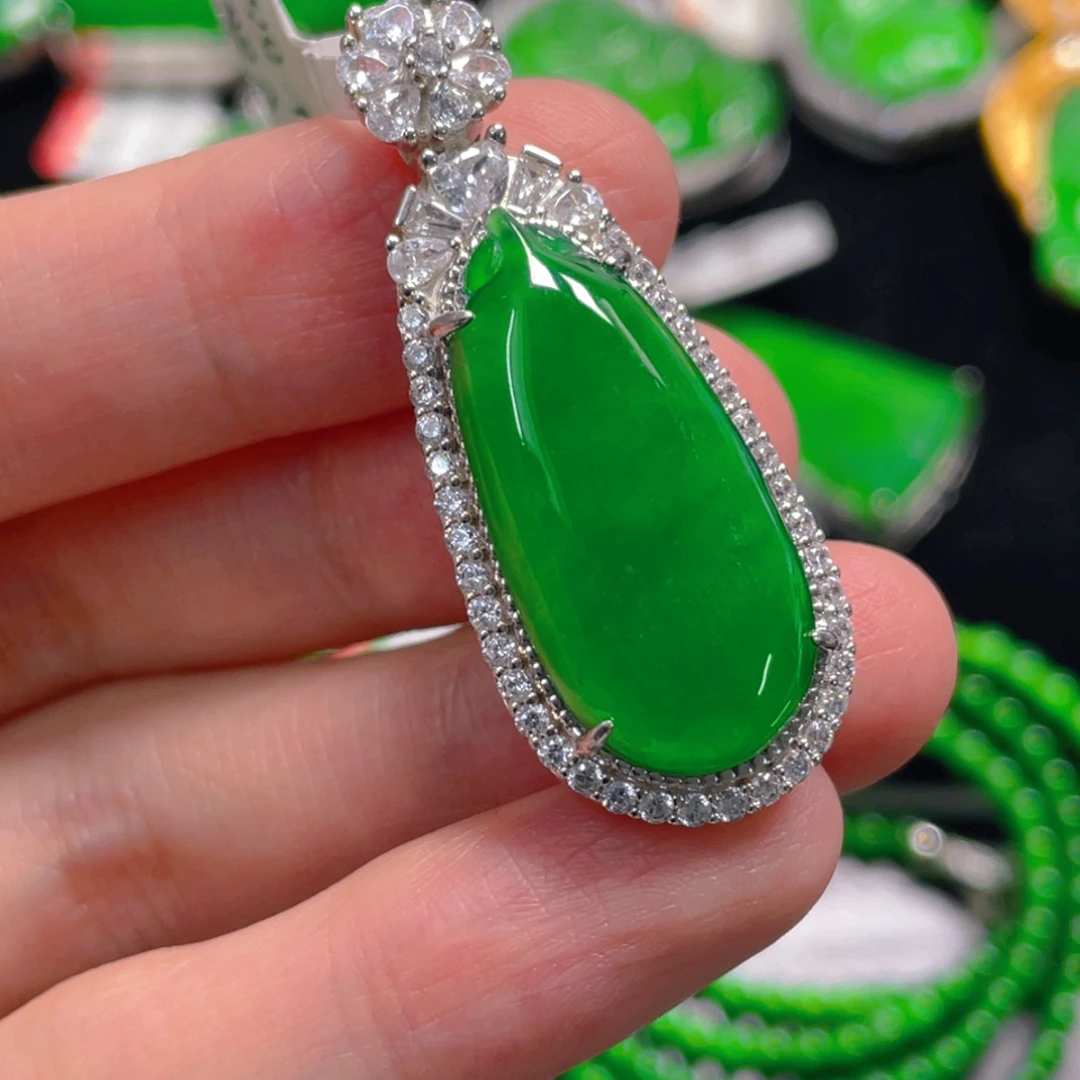 吊坠(不含链)银S925镶嵌翡翠