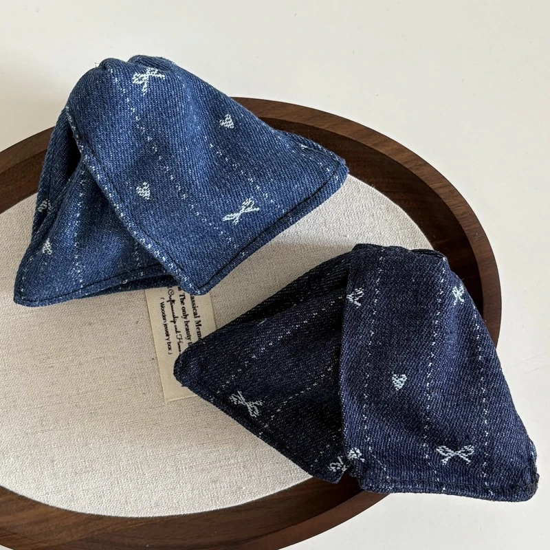 蝴蝶结复古牛仔三角抓夹女2025新款高级感后脑勺发夹鲨鱼夹子发饰