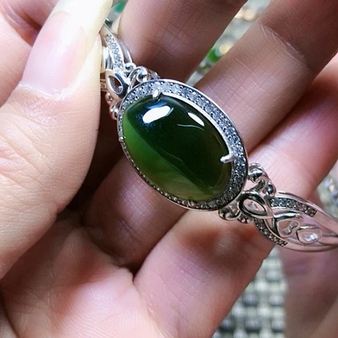 和田玉银S925镶嵌戒指