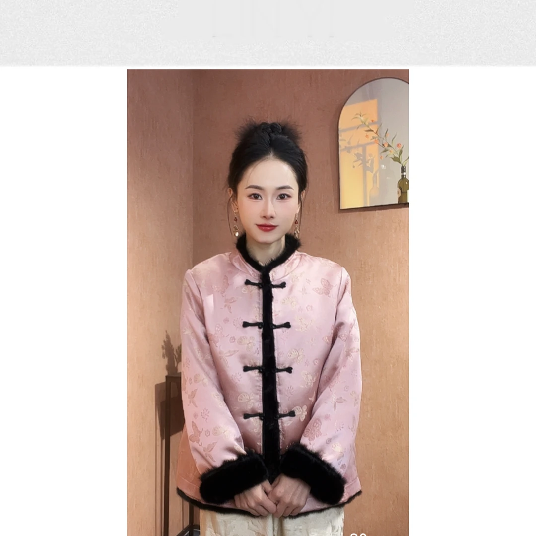 2827 水貂毛新中式外套时尚国风气质【加厚款】