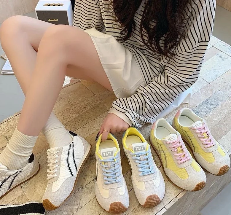 马卡龙小歪头爆款时尚复古拼色阿甘鞋百搭德训女鞋