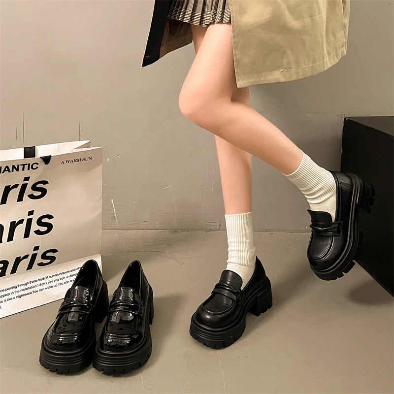圆头一脚蹬厚底小皮鞋女jk2025新款百搭森系厚底鞋子女鞋春秋复古
