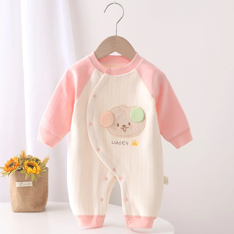 冬季新款婴儿连体衣新生儿卡通哈衣男女宝宝加绒无骨连身衣蝴蝶衣