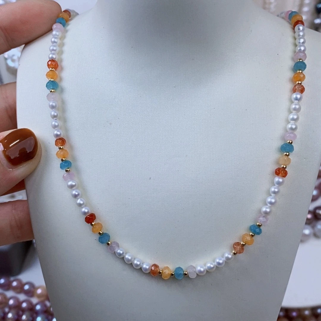 项链银S925镶嵌淡水珍珠