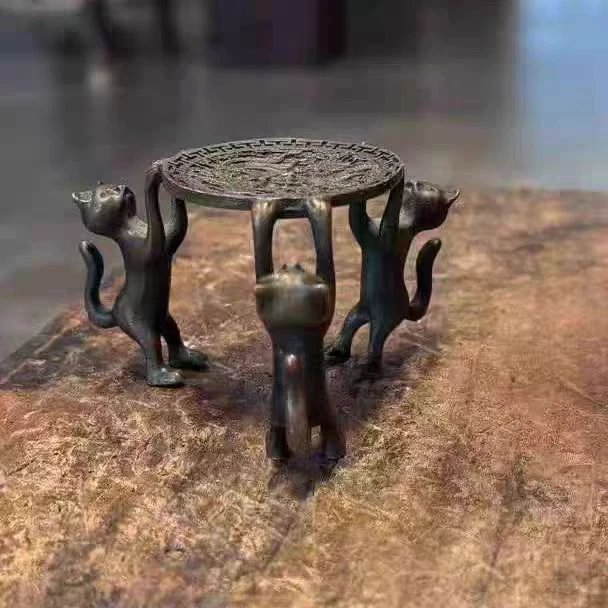 【倩遇】 三只小猫复古盖置壶托室内家用茶道创意摆件