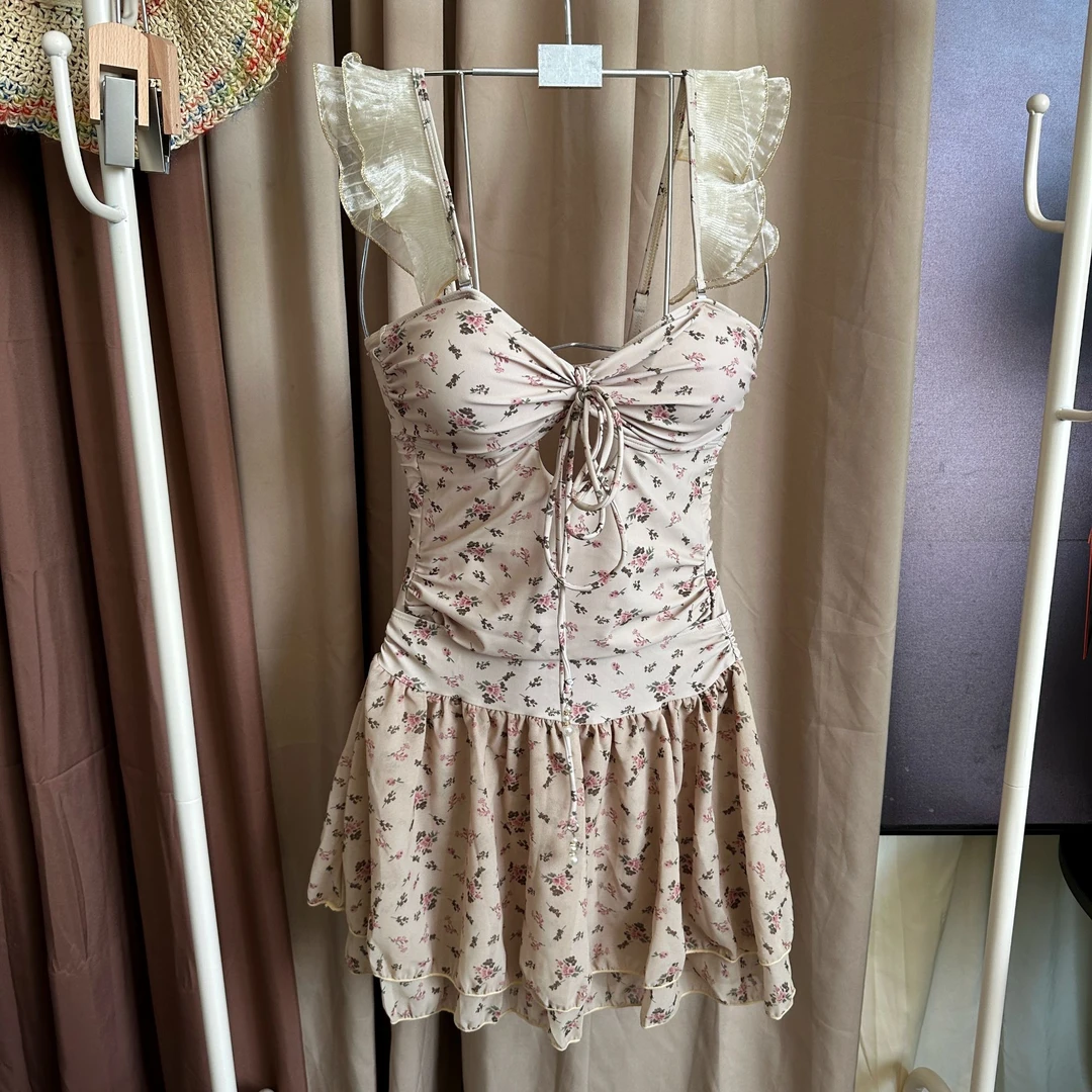 RLS · 甜美碎花夏季吊带女士连体泳衣两件套 海边温泉水上乐园