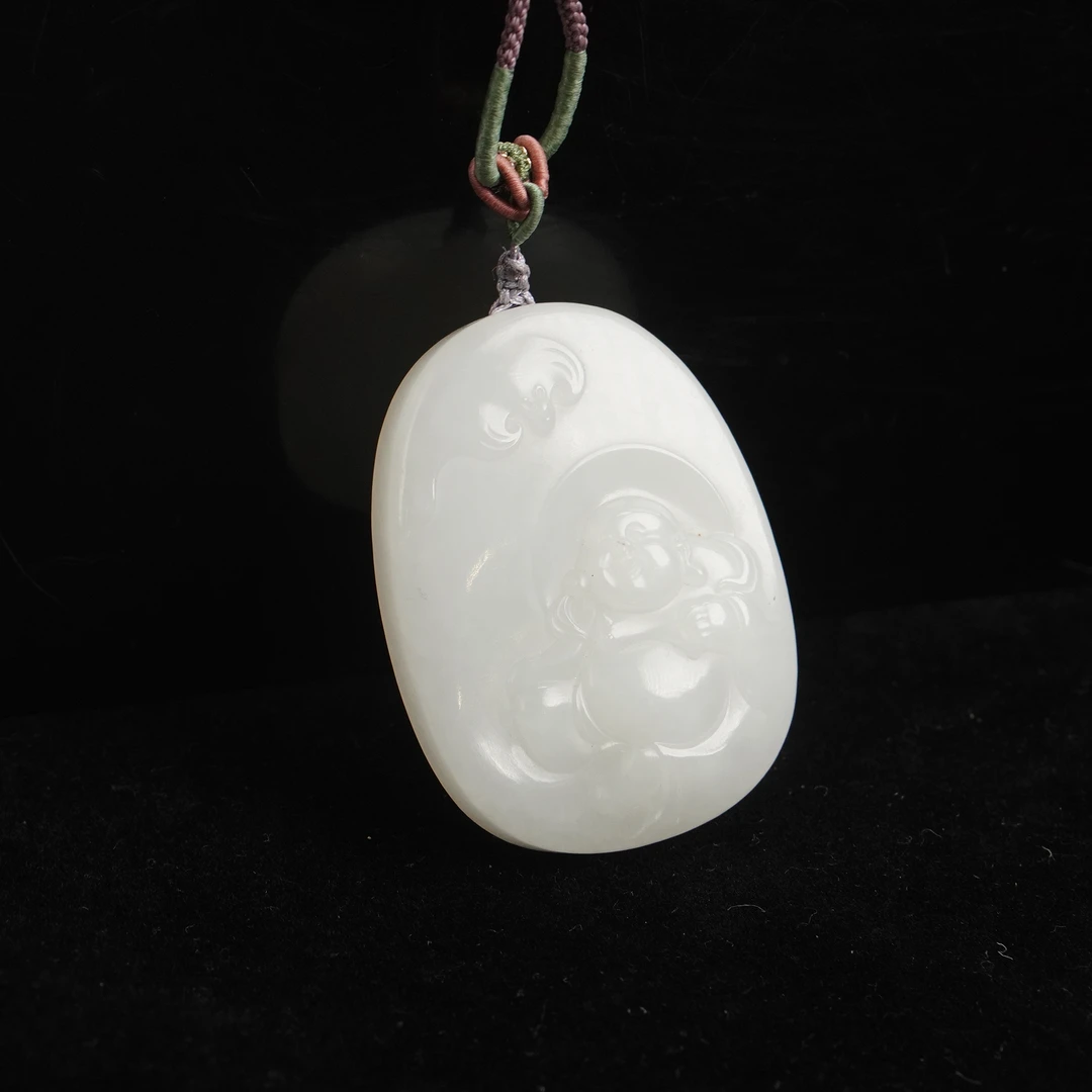 【民国】和田白玉弥勒佛（重38g）QTY620