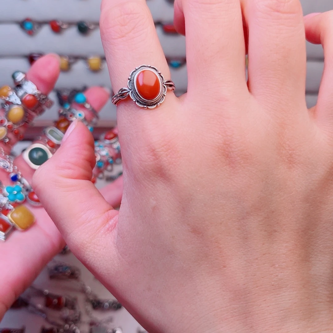 太***阳足银大理石纯银戒指