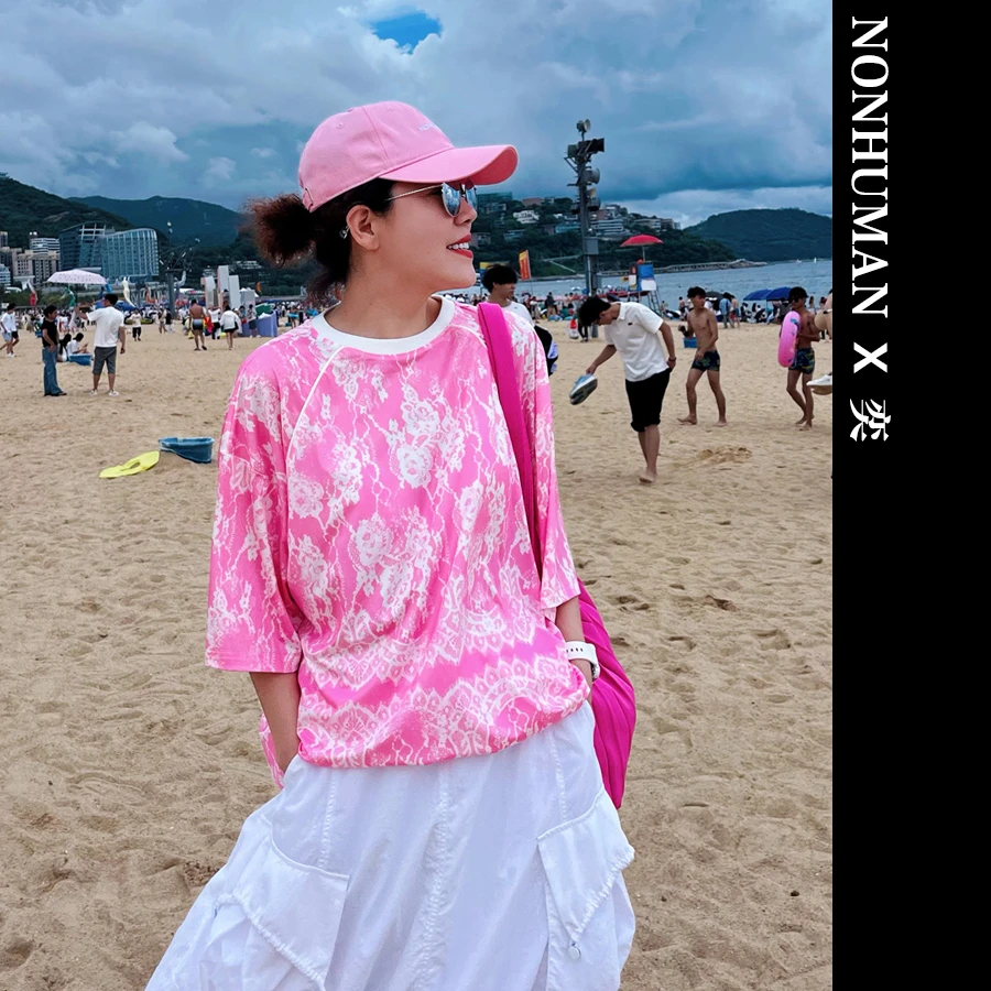 【NONHUMAN X 奕】原创设计师品牌 2025夏季新款 蕾丝印花冰丝T恤