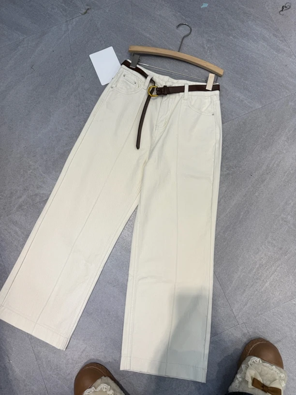 显瘦高腰休闲女夏季做旧长裤磨毛宽松开叉渐变直筒牛仔裤复古