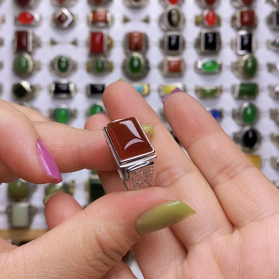 玛瑙/玉髓戒指银S925镶嵌家****媒