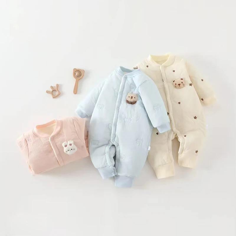【秋冬新品】婴儿连体衣夹棉小公仔保暖棉衣新生儿爬服宝宝衣服冬装