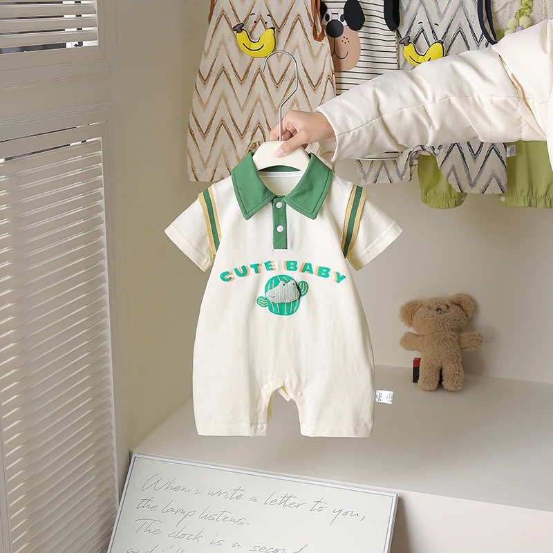 男宝宝短袖夏装洋气POLO衫男宝宝帅气爬爬服新生儿9个月哈衣爬服
