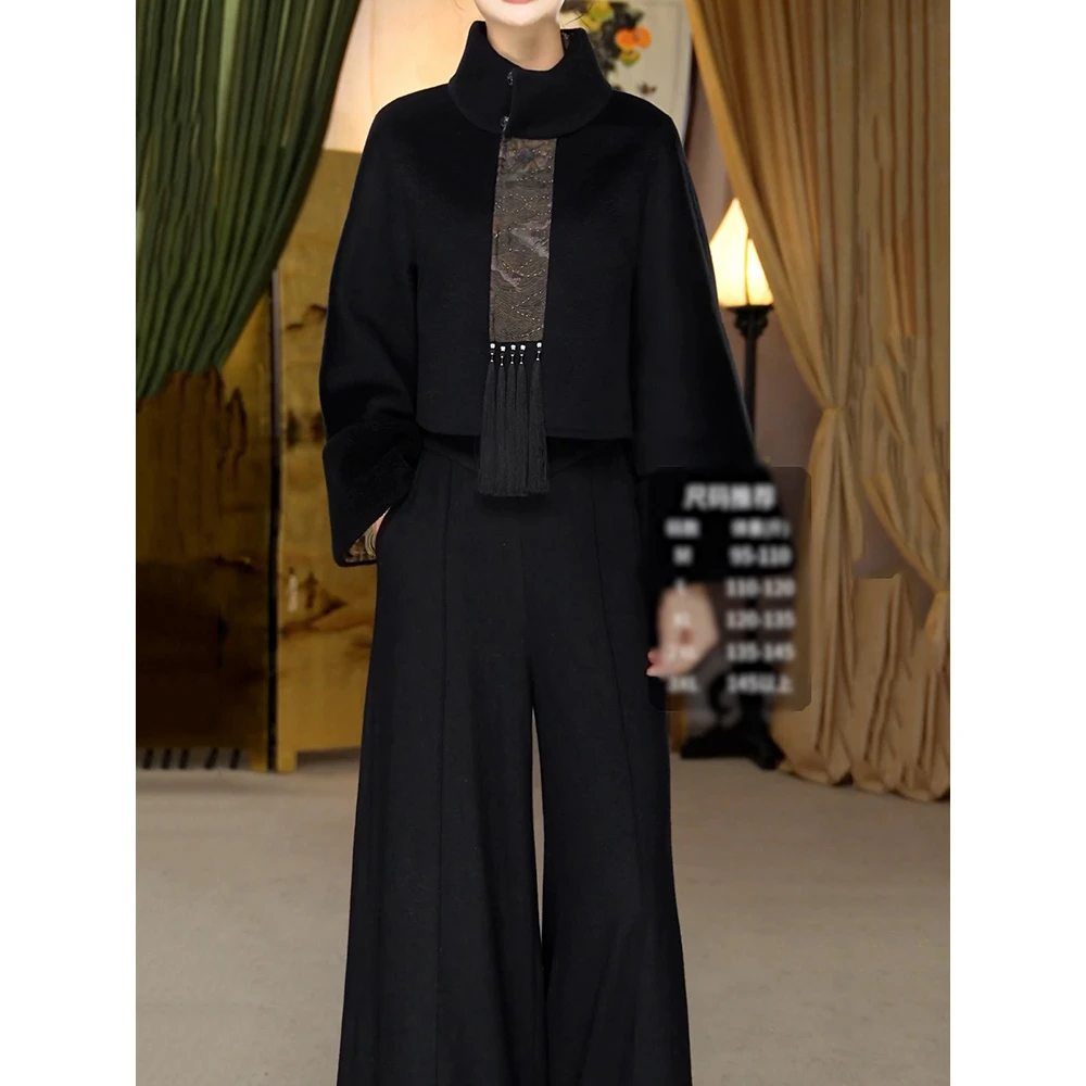 端庄优雅文艺风高级感裤套装女2025秋季新款复古长袖上衣+阔腿裤