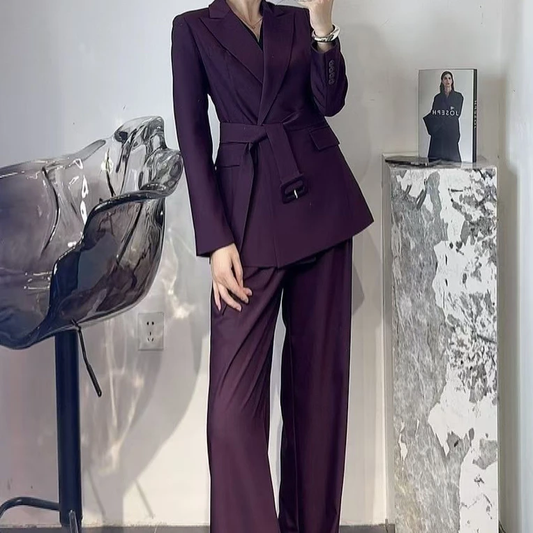 OMG高级感气质可可紫西装马甲阔腿裤套装