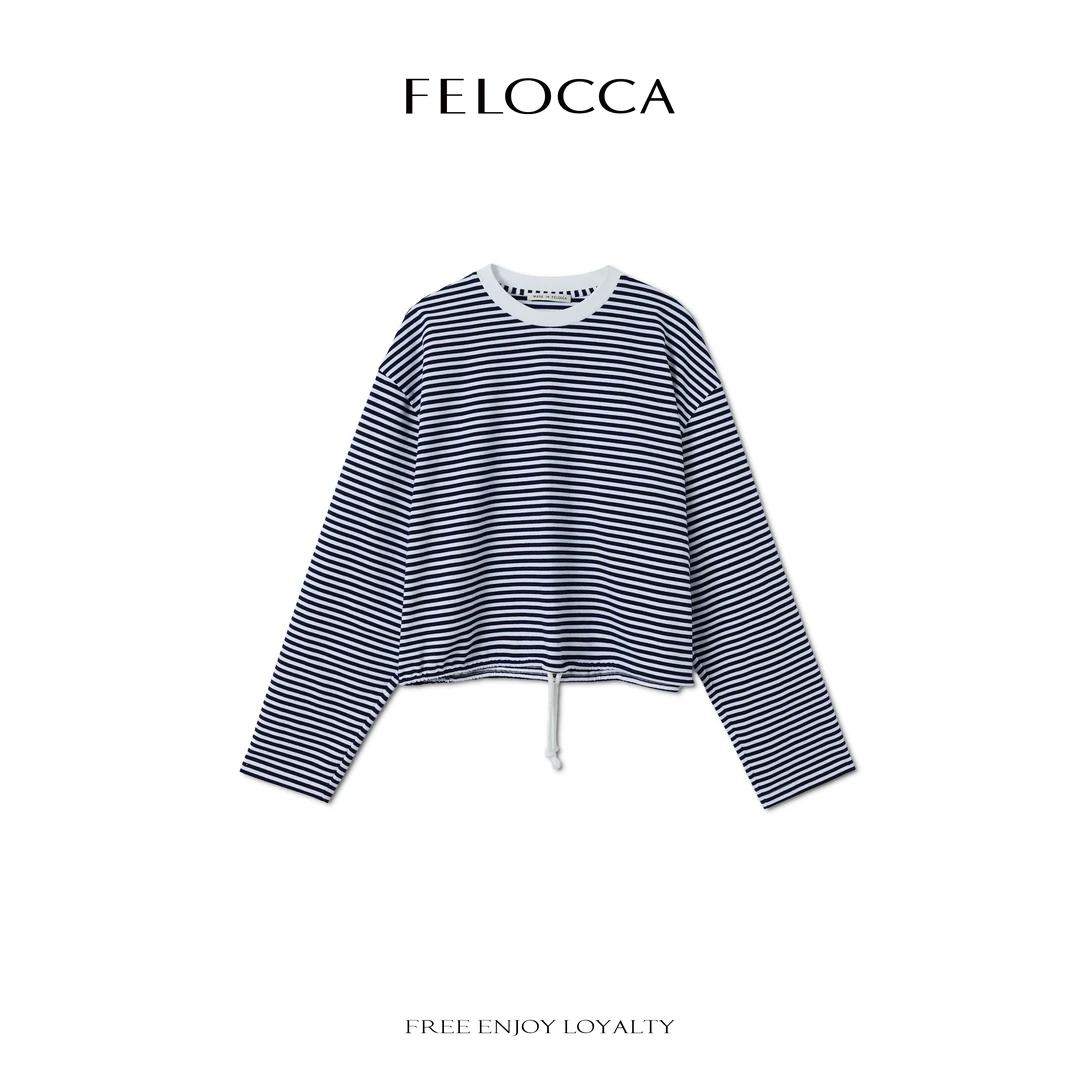 【FELOCCA】撞色条纹T恤休闲宽松抽绳长袖上衣25STX230