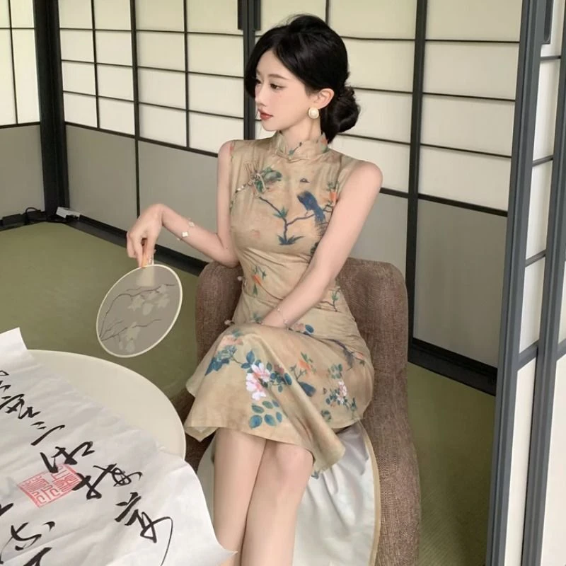 2024夏季新款复古国风新中式连衣裙御姐名媛气质改良旗袍修身长裙