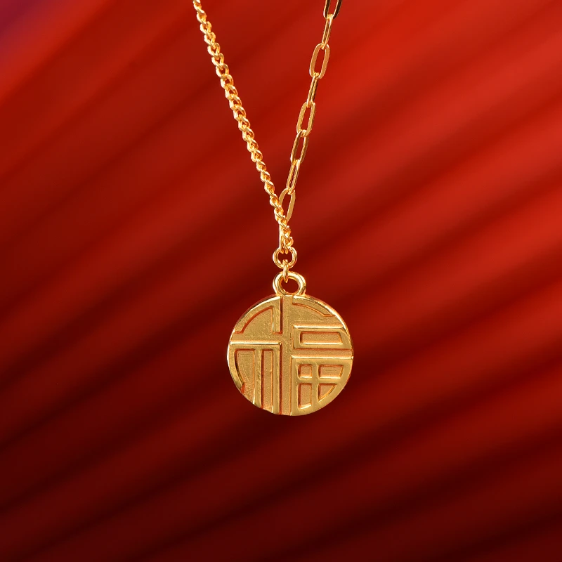 坠链均足银 福牌项链吊坠传承工艺时尚不掉色手工情侣