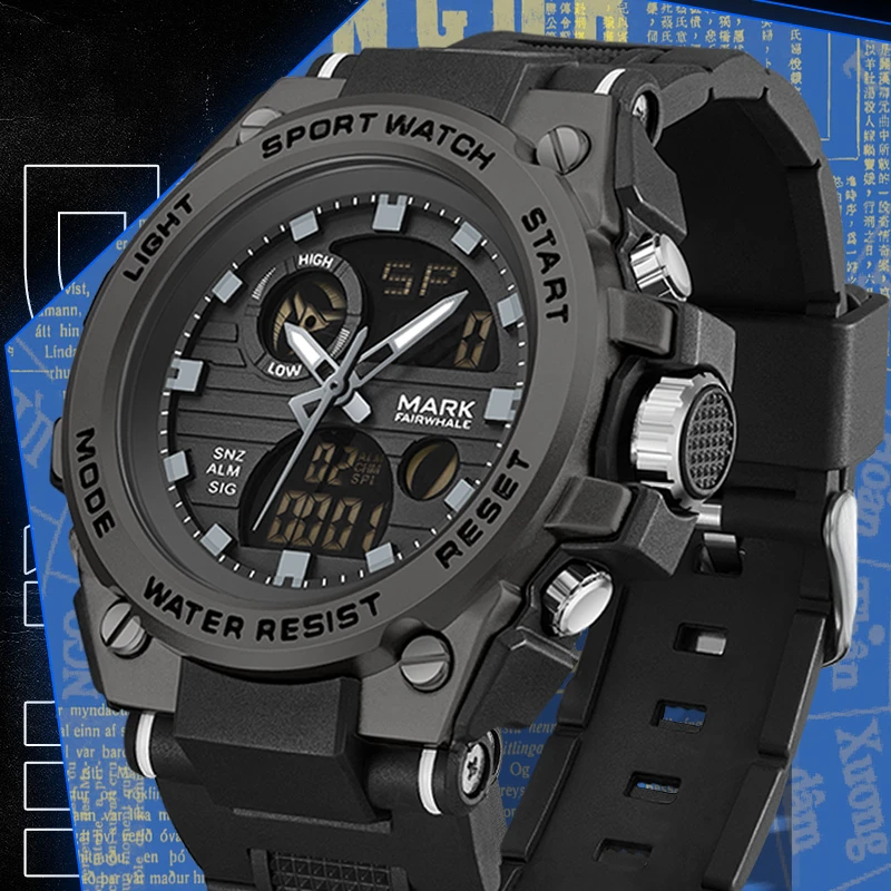 马克华菲钢铁之心数显潮流电子表防水时尚腕表FW-5100黑