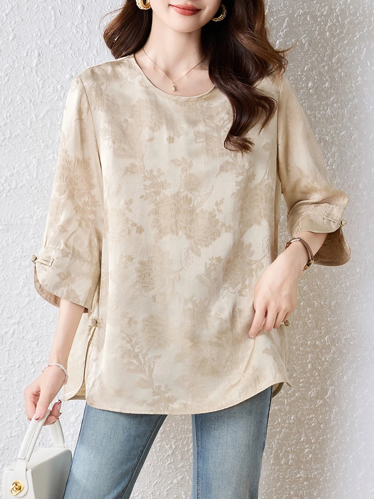 短袖国风提花衬衫2025夏气质新中式百搭休闲小衫大码上衣洋气小衫