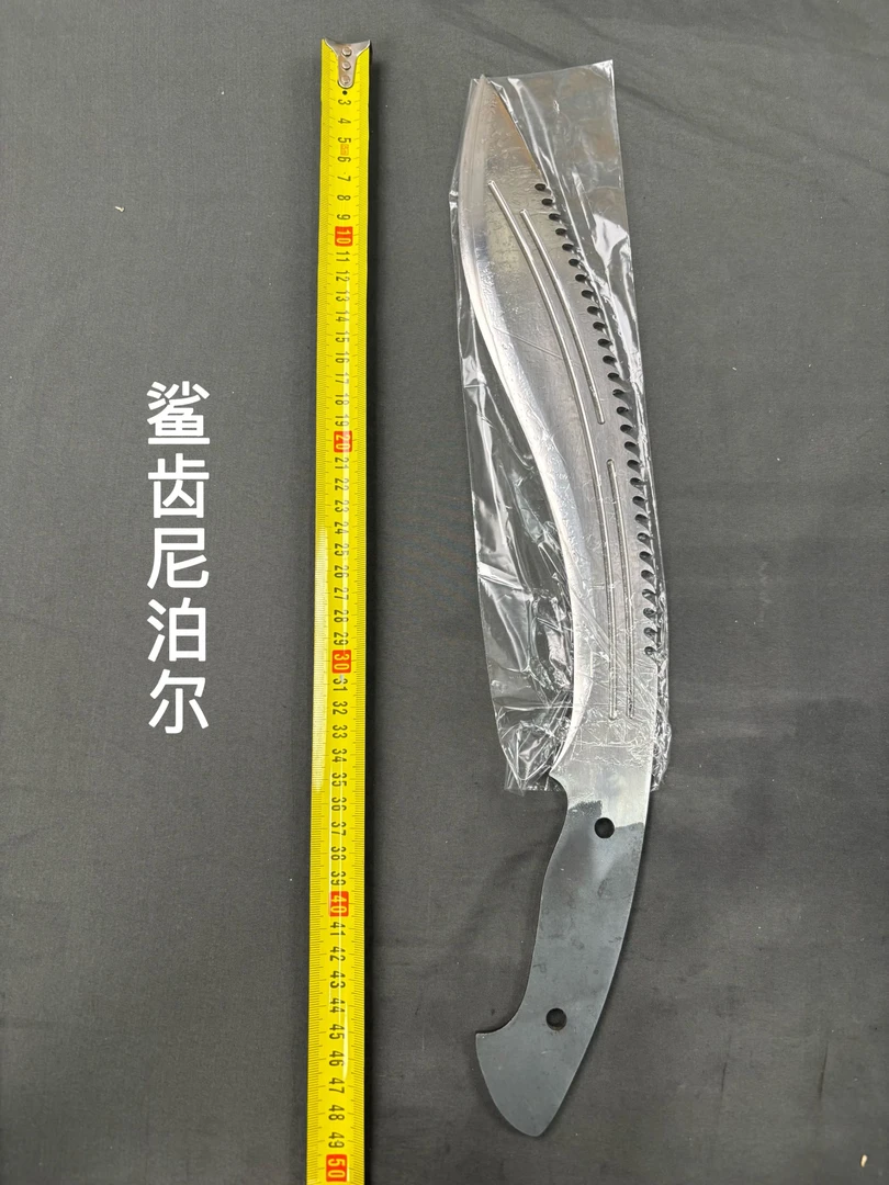 鲨齿尼泊尔刀胚一体龙骨纯钢打造敲击带钢音冷兵器工艺品未开刃