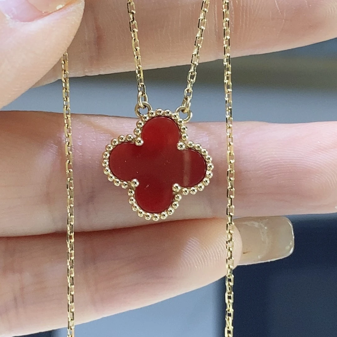 玛瑙/玉髓颈饰18K金镶嵌红15mm4.5克