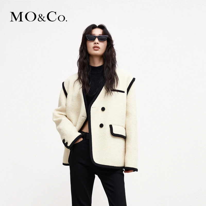 【达播用链接】MOCO冬季绵羊毛混纺撞边宽肩毛呢外套MBC4COTT02